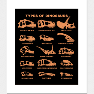 Types of Dinosaurs Table for Kids Posters and Art